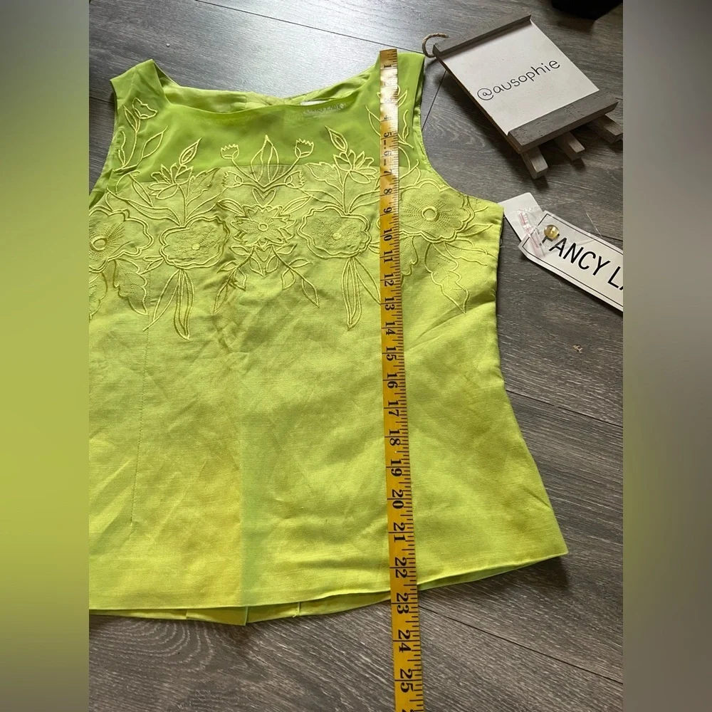 Vintage Fancy Lady Ramie Floral Embroidered Kiwi Green Sleeveless Top 10 NWT! - Picture 7 of 7